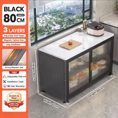 SIV Metal Display Cabinet With Transparent Door Steel Cabinet For Kitchen Microwave Living Room