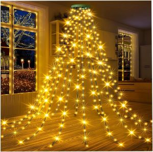 LED Christmas Tree String Lights Waterfall Fairy Lamp With Ring USB Remote Tangle Free 8 Lighting Modes IP65 Waterproof For Holiday Indoor Outdoor Yard Garden Decorations