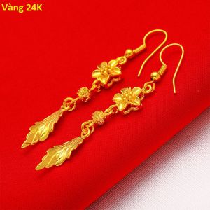 Bông Tai Vàng 24k Hoa Lá Dáng Dài Quà Tặng Thời Trang Ý Nghĩa BTHOAVANGDAITUARUA2