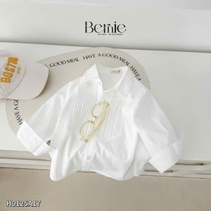 Áo sơ mi tay dài màu trắng xếp ly ngực bé trai phong cách hàn quốc 9 tới 28kg BERNIE KIDS H0125A17