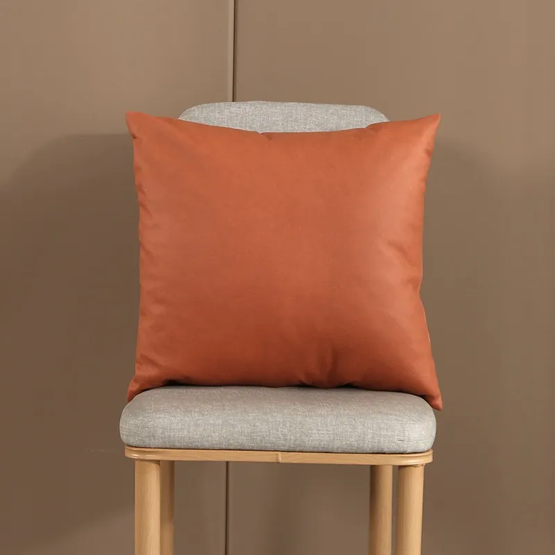 Leather Pillow Cover Solid Color Throw Pillow Case Sofa Cushion