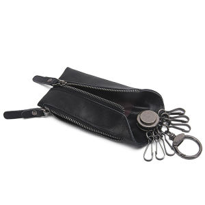 Genuine leather key bag with keychain vintage zipper key bag housekeeper key holder key holder-152c4c8b