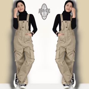 CELANA OVERALL JUMPSUIT PANJANG CARGO WANITA REMAJA POLOS KASUAL KULIAHAN SANTAI ANAK MUDA MILANIAL