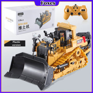 1:24 2.4G RC Bulldozer Bucket RC Tractor Truck Construction Engineering Vehicles with One Key Demonstration Lighting Simulation Sound Function Educational Toys for Kids Christmas gift
