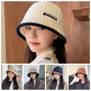 DOOUR Sợi Polyester Mũ len đan Chống gió Ấm áp Mũ len Thời trang Màu đơn sắc Mũ xô đựng len Mùa Thu Đông