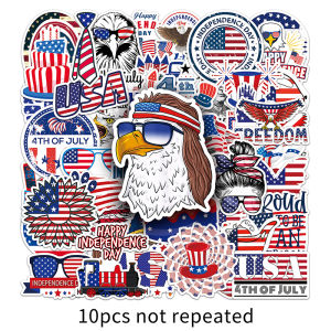 50PCS American Flag Pattern Cartoon Independence Day Sticker Die Cut Self-Adhesive Labels Vinyl PVC Stickers for Decoration Laptop Mobile Phone
