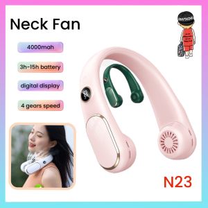 Wearable Neck Fan Portable 4000mah 4 Gears Wind Rechargeable Cooling Fan Bladeless Neck Fan Portable Air Conditioner