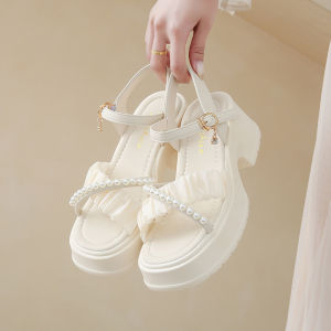 [Free Shipping] WomenS Single-Strap Roman Sandals 2025 New Summer Style Versatile With Skirts Pearl Thick-Soled Beach Shoes For Women