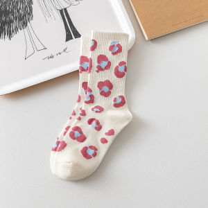 Simple Cute Tube Socks Pink Love Heart Flower Pattern Letter Print Socks for Women Girls Casual Harajuku Kawaii Long Sock