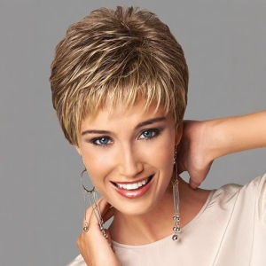 วิกผมผู้หญิงยุโรปและอเมริกาสีน้ำตาลแฟชั่นผมสั้นตรงเต็มหัวสวมวิกทุกวัน