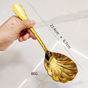 Hammer Pattern Handle Shell Spoon 304 Stainless Steel Public Spoon Restaurant Hotel Food Spoon Luxury Soup Spoon Household Large Spoon