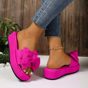 [Free Shipping] 2025 Summer New Thick-Soled Womens Sandals Beach Shoes Plus-Size Slippers Womens Bow Sandals