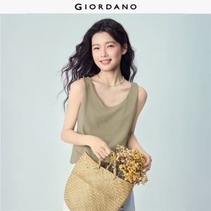 GIORDANO Nữ Áo thun trơn màu co giãn ôm dáng đơn giản cơ bản mùa hè thoáng khí cổ tròn không tay thường ngày 05323250