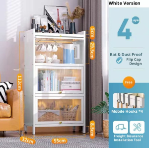 3/4/5 Layers Kitchen Rack Dustproof Storage Cabinet Carbon Steel Multi-function Rack Enclosed Rack Kitchen Storage Cabinets Microwave Stand Kitchen Shelves for Spices
