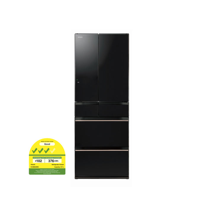 HITACHI R-HW620RS-XK 475L 6 DOOR FRIDGE CRYSTAL BLACK 3 TICKS
