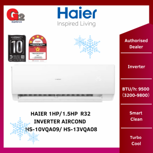 HAIER 1HP/1.5HP R32 INVERTER CLEAN COOL SERIES AIRCOND HS-10VQA09/ HS-13VQA08 [SMART CLEANSMART DRY]
