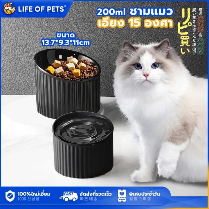 ชามอาหารแมวเซรามิกดีไซน์เสาโรมัน สีขาว