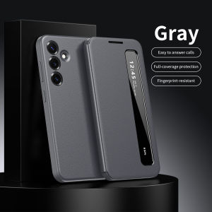Window View Clear Smart Leather Cover for Samsung Galaxy S26 Ultra S25 S24 A57 Flip-free Answer Calls Intelligent Cases