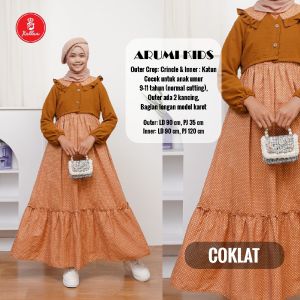 Gamis Anak Perempuan Arumi Kids Bahan Linen Mix Outer Usia 9-11 Tahun Dress Pakaian Muslim Kancing Depan & Inner Zipper Belakang Nyaman Lebaran Kondangan Mewah - XELLEA