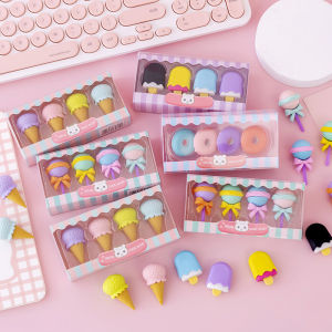 BW-A53 Penghapus Pensil Set 4IN1 Motif Lolipop / Alat Tulis Penghapus Lucu Isi 4pcs Karakter Donat Eraser Ice Cream Import