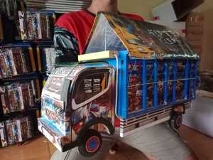 Miniatur truk oleng kayu besar panjang 55 cm full kayu ada lampu dan terpal