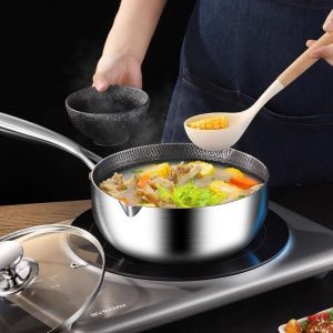 JEWELRG Stainless Steel Fryer Pan Japanese Style Versatile Deep Fryer Pot Kitchen Utensils Silver Milk Pot Stew Sauce Chicken