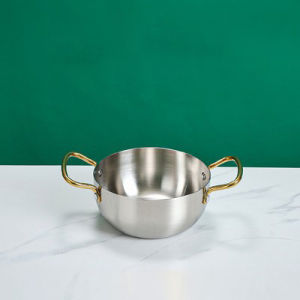 JustLiving Korean Seafood Soup Ramen Pot 304 Stainless Steel Soup Pot Milk Soup Cooking Pot Kitchen Double-ear golden Ramen Pot Household instant noodle pot （16/18/20/22 cm ）