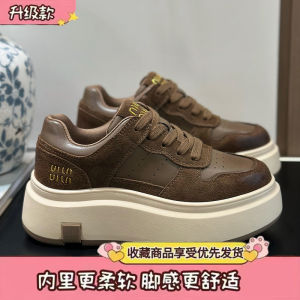 Kasut Kek Span Bersol Tebal Kasut Wanita 2024 Kasut Sukan Serba Baru Penambahan Tinggi Kasut Kasual Warna Gosok Tali Ikat Ringan