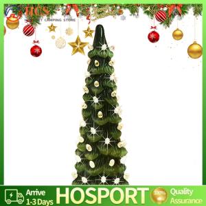 【HCS】 Retro Hand-Painted Tabletop Christmas Trees with Lights Christmas Tree Ornament Colorful LED Mini Christmas Tree for Home Office Desktop Decoration