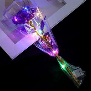 LUMINOU Phát sáng Hoa hồng dát vàng Đèn LED Đầy màu sắc Hoa giả đám cưới Đạo cụ ảnh Hoa hồng nhân tạo Ngày Valentine
