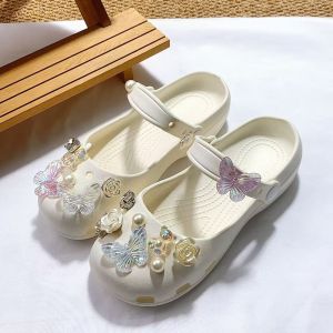 [Free Shipping] WomenS Clogs New Ballet Flats WomenS Outdoor Shoes Handmade With Three-Dimensional Butterfly And Rose Flower Embellishments Closed-Toe Design