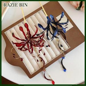 RAZIE BIN ปิ่นปักผมรูปแมงมุมดอกไม้ลิลลี่สำหรับผู้หญิงปิ่นปักผมแบบมีพู่ห้อยประดับตะเกียบสไตล์วินเทจ