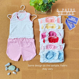 🌟 6 Pairs (12 PCS) Kids Eyelet Sando at Shorts Set – NEW ARRIVAL! 🌟