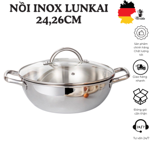 Nồi LUNKAI 24cm và 26cm nồi inox LUNKAI nồi đúc nguyên khối nồi bếp từ nồi size to nồi lẩu