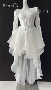 REDDACHiC Princess Trailing Party Gown Women White Floral Embroidery Puff Sleeves Lace Up Backless Hi-LoDress Wedding Gown