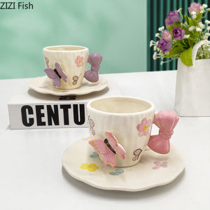 Cute Bowknot Decorative Ceramic Cup&saucer Dining Table Coffee Mug Milk Tea Mugs Afternoon Tea Teacup Fruit Juice Container2026