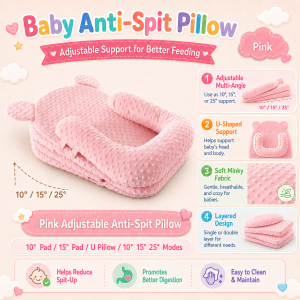 PlayPark Baby Feeding Pillow Anti Spill Baby Slope Pillow Adjustable Angle Anti Reflux Cushion Soft Breathable Portable for Newborn