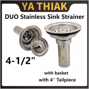 Stainless Sink Strainer – PMR 2-1/2" & DUO 4-1/2" Basket w/ 4" Tail Piece – Kitchen Drain Filter