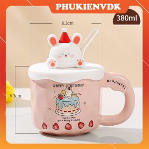 Cốc Sứ Ly Văn Phòng Cốc Uống Nước Nắp Hình Thỏ Gấu Sáng Tạo Kèm Hộp Quà Làm Quà Tặng Sinh Nhật