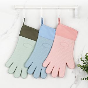 GIGBM Double Layer Oven Gloves Heat Resistant Flexible Kitchen Gloves Kitchen Bar Supplies Silicone Oven Mitts For Microwave