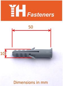 (10 & 50 pcs) 6/8/10 mm Nylon Plastic Wall Plug Anchor Gray Plak Dinding with Stainless Steel Screws