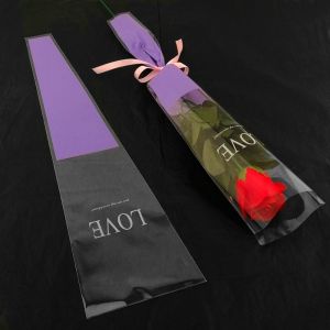 CHUAN 50Pcs Love Flower Wrapping Bag Waterproof Transparent Bouquet Wrapper Creative Single Flower Flower Packaging Bag Valentines Day