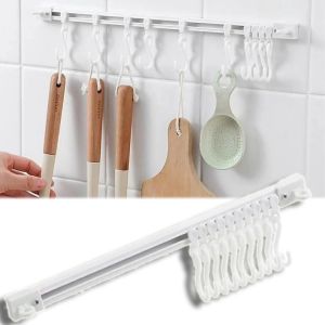 Self-adhesive Track Row Hooks Cabinet Hook Kitchen Bathroom Storage Rack Can Slide S-shaped Holder