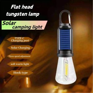 portable Camping Light Bulb Outdoor LED camp suspension lamp with hook design energy saving and super bright retro warm light  atmosphere barbeque picnic outdoor activities super long battery life charging tungsten tent light