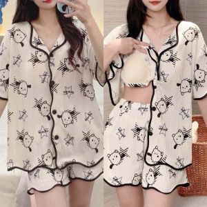 SI958 Tay áo ngắn Quần short pijama Chó Mèo Trái tim Bộ đồ ngủ có đệm Ngọt ngào Dễ thương Bộ đồ ngủ thường ngày Mùa hè