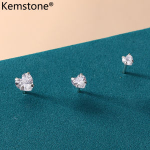 Kemstone 925หัวใจสีเงินคริสตัลสีขาวสีหญิงต่างหูเม็ดกลมเครื่องประดับของขวัญสําหรับผู้หญิง