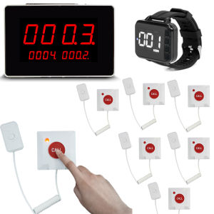 Wireless Caregiver Pager Calling System Nurse SOS Alarm Button with 7 Bed Patient Bell 1 Host Display Receiver 1 watch pager for Hospital Clinic Nursing Home
