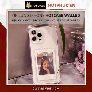 Ốp lưng trong suốt có ngăn đựng thẻ chống sốc cho iPhone 15 14 13 12 11 Pro X Xs Max 6 7 8 Plus SE 14 15 Plus hiệu HOTCASE WALLET - chất liểu dẻo silicon màng bảo vệ viền camera - Hàng nhập khẩu