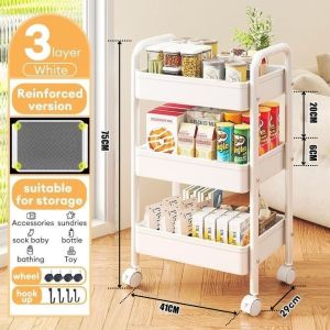 🔥SG Stock🔥3&4 Layer 100% Metal Storage Multi-Purpose Trolley with Wheels and Full Metal Wire Mesh Base