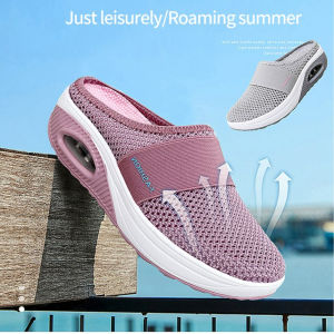 Wedge Heel Air Cushion Mesh Half Slippers